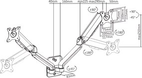 BRATECK επιτοίχια βάση για 2x οθόνες LDA32-114, 17-32", έως 9kg
