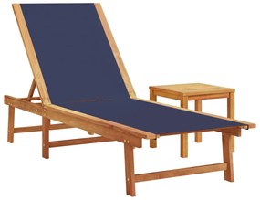 vidaXL Ξαπλώστρα Μπλε από Μασίφ Ξύλο Ακακίας και Textilene με Τραπέζι