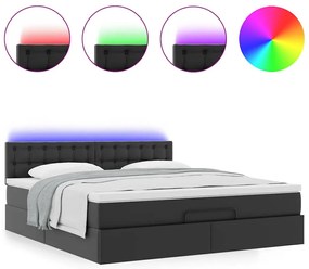 vidaXL Οθωμανικό κρεβάτι με στρώματα & LEDs Μαύρο Faux Leather