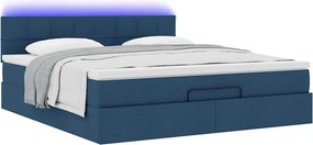 vidaXL Οθωμανικό κρεβάτι με στρώμα &amp; LEDs Μπλε 160x200cm ύφασμα