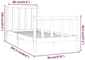 vidaXL Σκελετός Κρεβατιού Χωρίς Στρώμα 90x200 εκ Μασίφ Ξύλο Πεύκου