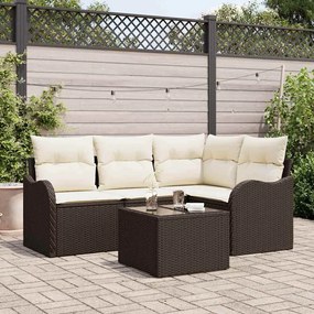 vidaXL Σετ Καναπέ Κήπου με μαξιλάρι 5 pcs Καφέ Πολυ ράταν