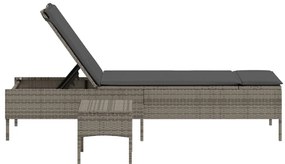 vidaXL Ξαπλώστρα Τραπέζι και Μαξιλάρια Γκρι από Συνθετικό Ρατάν