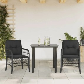 Σετ Επίπλων Bistro 3 τεμ. Μαύρο Συνθετ. Ρατάν με Μαξιλάρια