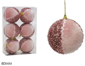 Μπάλα με glitter ροζ βελούδο Φ8cm σετ 6τμχ