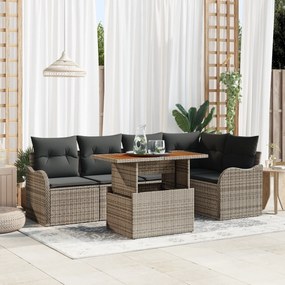 vidaXL Σετ 6 Τεμαχίων Σαφών Κήπου με Μαξιλάρια Γκρι Πολυ Ρατάν