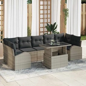 vidaXL Set Sofa Κήπου 8 τεμαχίων με Μαξιλάρια σε Ανοιχτό Γκρι Πολυ Ρατάν