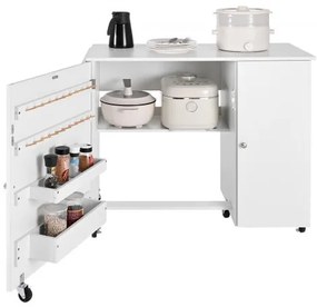 VEVOR Folding Sewing Table, Multipurpose Sewing Machine Table with Cabinet, Compact Design, Wheels, Wooden Pegs, Storage Trays and Shelf, Magnetic Door, Craft Station and Side Desk for Home, White