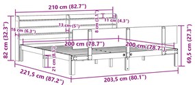 Πλαίσιο Κρεβατιού με Κεφαλάρι 200x200 εκ. από Μασίφ Ξύλο Πεύκου - Καφέ