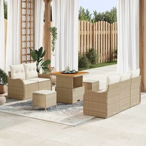 vidaXL Σετ Καναπέ Κήπου Ρυθμιζόμενο ύψος 8 pcs Μπεζ συνθετικό ρατάν