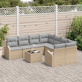 vidaXL Σετ Καναπέ Κήπου με μαξιλάρι 9 pcs Μπεζ, Γκρι 55 x 55 x 37 εκ