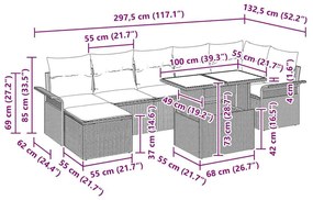 vidaXL Σετ Σαλονιού Κήπου 8 Τεμαχίων με Μαξιλάρια Μπεζ Πολυ Ράτταν