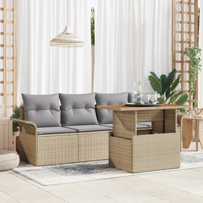 vidaXL 5 Τεμαχίων Σετ Καναπέ Κήπου με Μαξιλάρια Μπεζ Πολυ Ρατάν