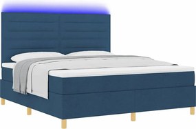 vidaXL LED Κρεβάτι με βάθρο με στρώμα Μπλε 180 x 200 cm ύφασμα