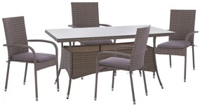 Σετ τραπεζαρίας 5τμχ τραπ. 150x90 &amp; πολυθρόνες wicker rattan γκρι