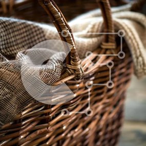 Intra Συλλεκτικό Ξύλινο Παζλ Plywood 4mm - Ψάθινο καλάθι με κουβέρτες και χερούλια Σε Ξύλινο Κουτί - Διαστάσεις: 10x10 cm – 25 κομμάτια