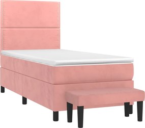 vidaXL Κρεβάτι Boxspring με Στρώμα Ροζ 100x200 εκ. Βελούδινο