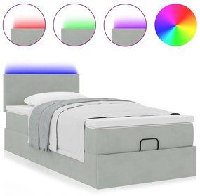 Οθωμανικό κρεβάτι με στρώμα&amp;LEDs Ανοιχτό γκρι 90x190cm Βελούδο 3312518