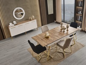 Stewehome Λαμπερή Καρυδί και Λευκό Χρυσό Τραπεζαρία Σετ 180x44x82 cm