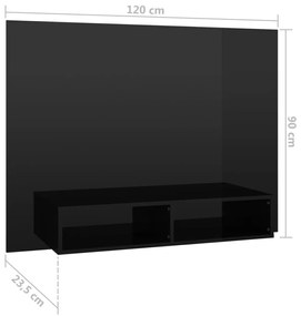 Έπιπλο Τηλεόρασης Τοίχου Γυαλ. Μαύρο 120x23,5x90εκ. Μοριοσανίδα - Μαύρο