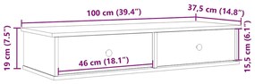 Ράφι τοίχου με συρτάρια καφέ δρυς 100x37,5x19 cm Ξύλο μηχανής 859965