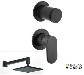 Armando Vicario Slim Black Matt Μίκτης Εντοιχισμού 1 Εξ+εκτροπέας περ/κός 2 εξ+Ανακλινόμενη Κεφαλή Square 20x20εκ+Μπράτσο Τοίχου