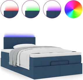 vidaXL Οθωμανικό κρεβάτι με στρώμα &amp; LEDs Μπλε 120x190cm ύφασμα