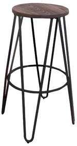 Σκαμπό Μπάρ Arco Wood Dark Antique Black Ε5207,10 Φ33Χ76 cm Μέταλλο,Ξύλο