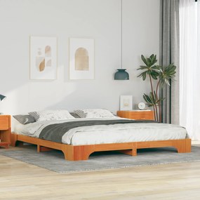 vidaXL Κρεβάτι δαπέδου Καφέ 180 x 220 εκ. Μασίφ ξύλο πεύκου