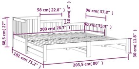 Καναπές Κρεβάτι Συρόμενος Μαύρος 2x(90x200) εκ. από Μασίφ Πεύκο - Μαύρο