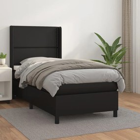 Κρεβάτι Boxspring με Στρώμα Μαύρο 100x200εκ.από Συνθετικό Δέρμα - Μαύρο