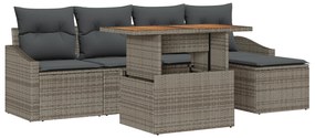 vidaXL Σετ Υπαίθριας Τραπεζαρίας 6 Τεμαχίων με Μαξιλάρια Γκρι Πολυ Ρατάν Ακακία