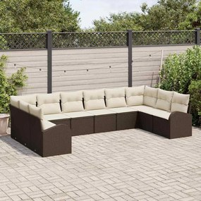 vidaXL Σετ Καναπέ Κήπου 10 pcs Καφέ, Κρέμα Πολυ rattan, βαμμένο ατσάλι