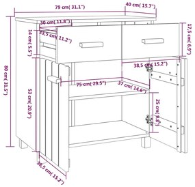 Συρταριέρα HAMAR Καφέ Μελί 79 x 40 x 80 εκ. Μασίφ Ξύλο Πεύκου - Καφέ