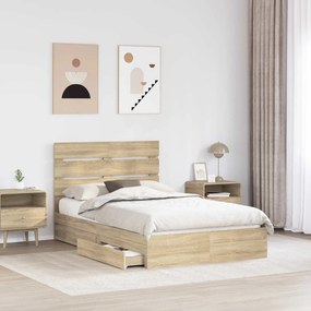 vidaXL Κρεβάτι Αποθήκης Δρύς Sonoma 135 x 190 cm Επεξεργασμένο ξύλο