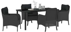 vidaXL Σέτ φαγητού για κήπο με μαξιλάρι 5 pcs Μαύρο Πολυ ράταν