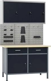 vidaXL Πάγκος Εργασίας με Τρία Πάνελ Τοίχου και Ένα Ντουλάπι
