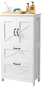 VEVOR Wooden Bathroom Floor Cabinet Storage 2 Drawers and Adjustable Shelf White