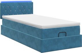 vidaXL Κρεβάτι Ottoman με Στρώμα και LED Σκούρο Μπλε 100 x 200 cm