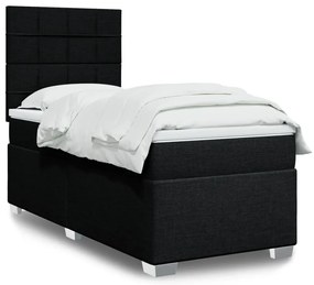 vidaXL Κρεβάτι Boxspring με Στρώμα Μαύρο 90x200 εκ. Υφασμάτινο