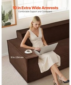 VEVOR 2110 mm Modern Sofa, Comfy Corduroy Couch with Deep Seats, Cloud Sofa with Wide Armrests, No Assembly Required, Large Plush Couch Ideal for Living Room, Bedroom, Apartment and Office, Brown