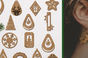 Σετ των 3 Intra απο ξύλο plywood 3mm-4mm πάχος Χριστουγεννιάτικα Σκουλαρίκια κοπής με λέιζερ Δίασταση 3x3 cm INTRAFABR-81506005