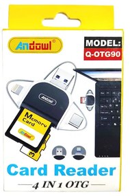 Andowl 4 σε 1 OTG Card Reader - Συσκευές ανάγνωσης καρτών μνήμης με 3 υποδοχές Q-OTG90 - Card Reader Q-OTG90