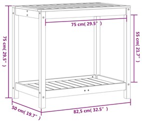 Τραπέζι Κηπουρικής με Ράφι 82,5x50x75 εκ. Μασίφ Ψευδοτσούγκα - Καφέ