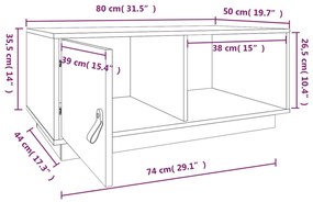 Τραπεζάκι Σαλονιού Καφέ μελί80x50x35,5εκ. από Μασίφ Ξύλο Πεύκου - Καφέ