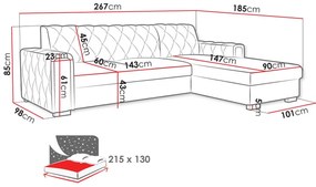 Γωνιακός Καναπές Columbus 203, Λειτουργία ύπνου, Αποθηκευτικός χώρος, 267x185x85cm, 130 kg, Πόδια: Μέταλλο | Epipla1.gr