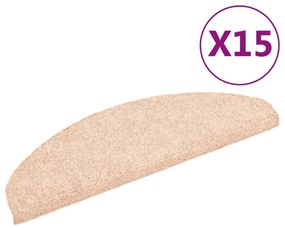 vidaXL Πατάκια Σκάλας Αυτοκόλλητα 15 τεμ Κρέμα 65x21x4εκ. Βελονιασμένο