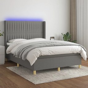 ΚΡΕΒΑΤΙ BOXSPRING ΜΕ ΣΤΡΩΜΑ &amp; LED ΣΚ.ΓΚΡΙ 140X190ΕΚ. ΥΦΑΣΜΑΤΙΝΟ 3139030