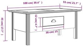 Τραπέζι Σαλονιού BODO Γκρι 100x55x46 εκ. Μασίφ Ξύλο Πεύκου - Γκρι