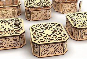 Σετ των 2 Intra απο ξύλο plywood 3mm-4mm πάχος - Διακοσμητικό κουτί δώρου με κομμένο εξάγωνο λέιζερ 3 Δίασταση 15x15 cm INTRAFABR-82945115